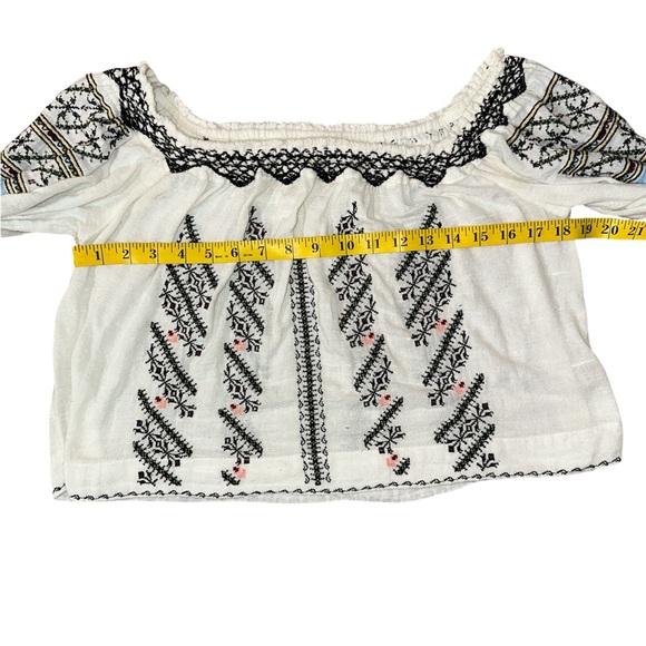 Free People Off-Shoulder Embroidered Blouse - White and Black - Picture 5 of 6
